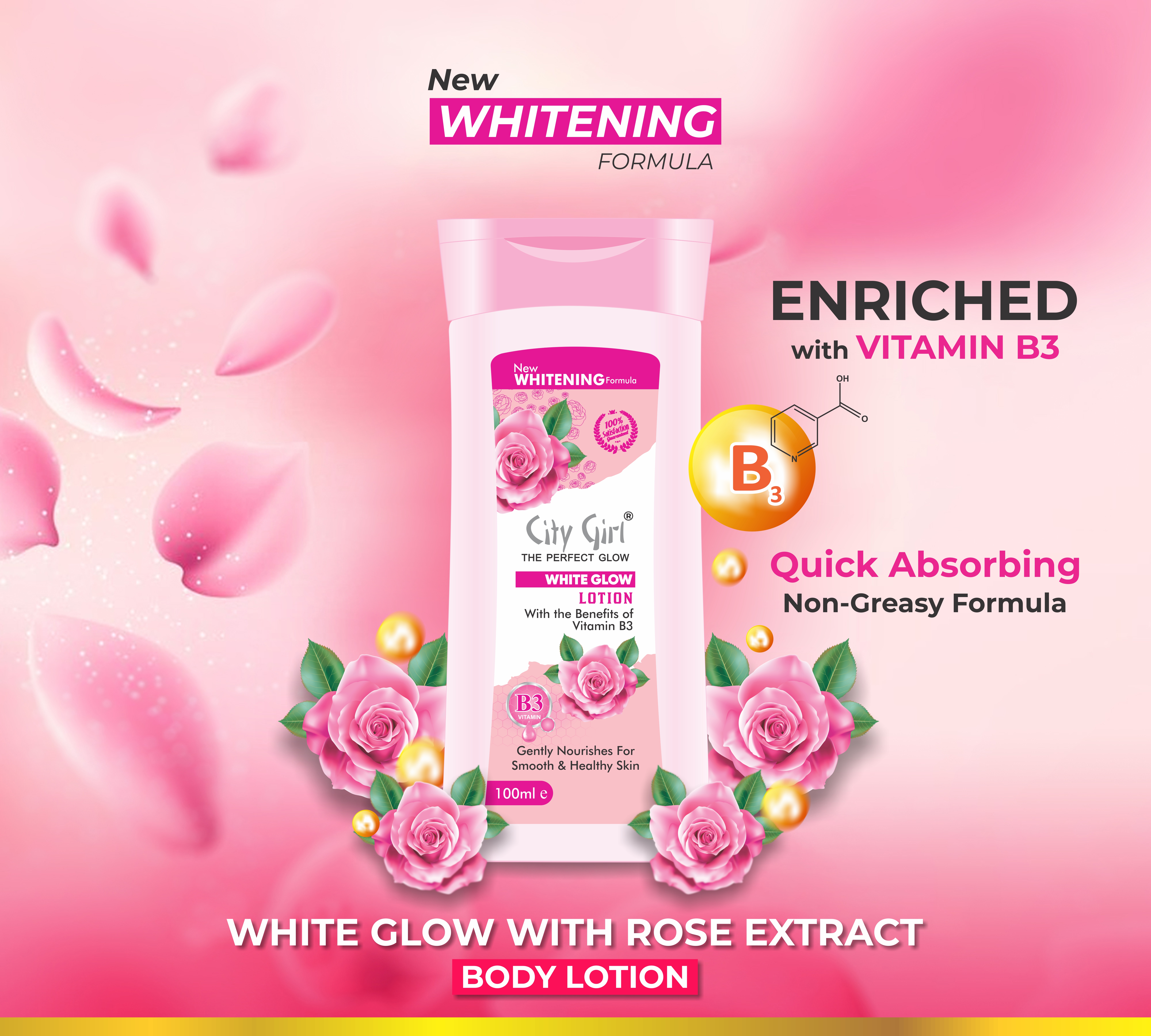 City Girl White Glow Lotion With Vitamin-B3 & Rose Fragrance