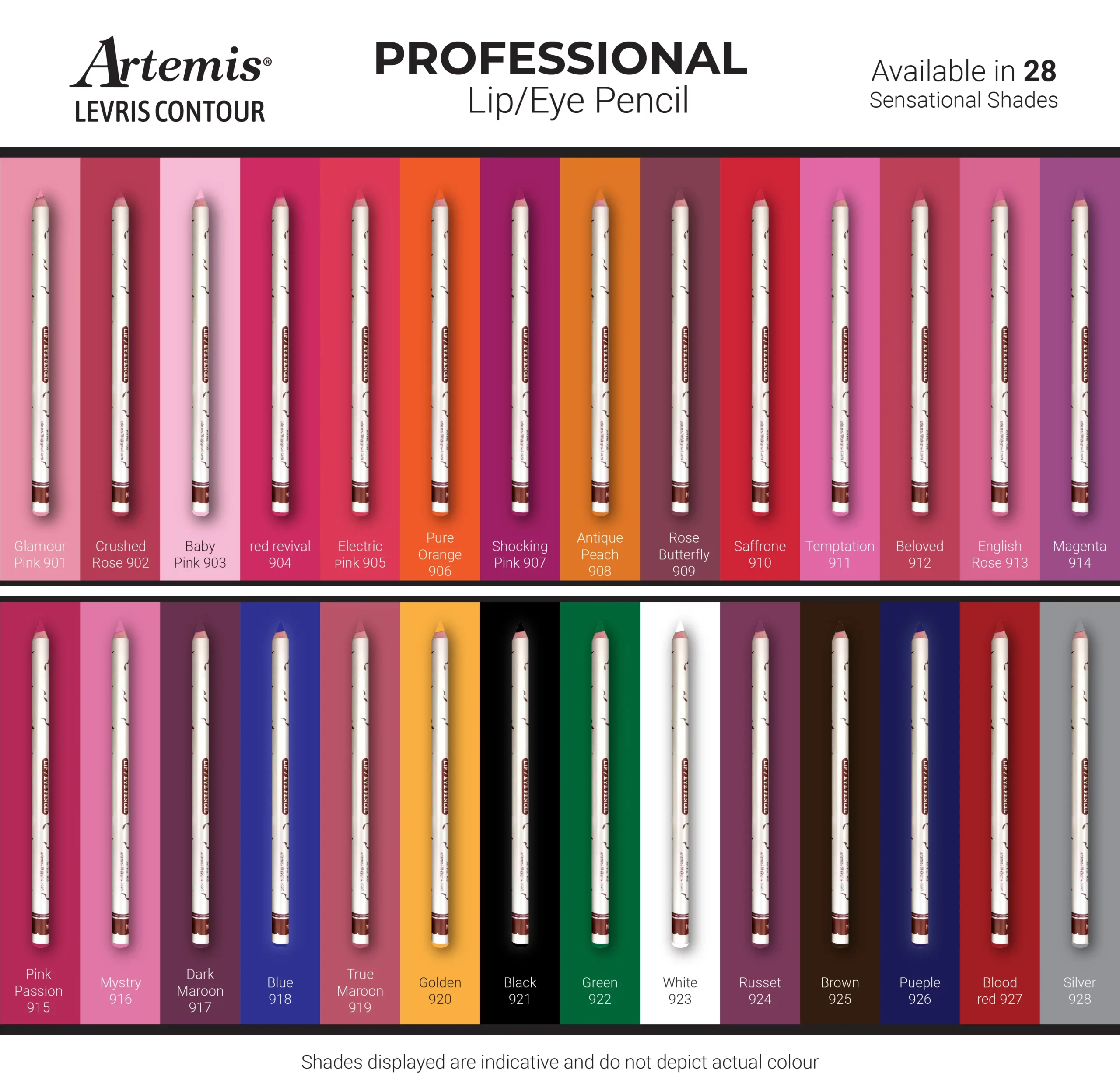 Artemis Lip & Eye Pencil shades Card